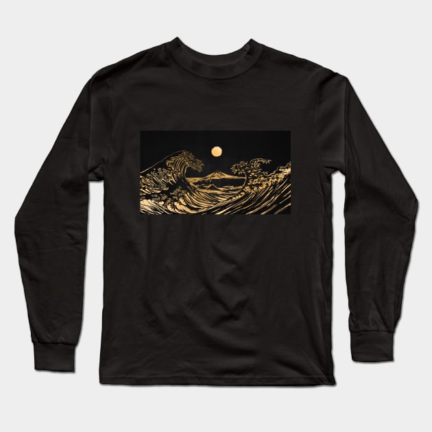 Hokusai wave gold line Long Sleeve T-Shirt by MCAshe spiritual art 
